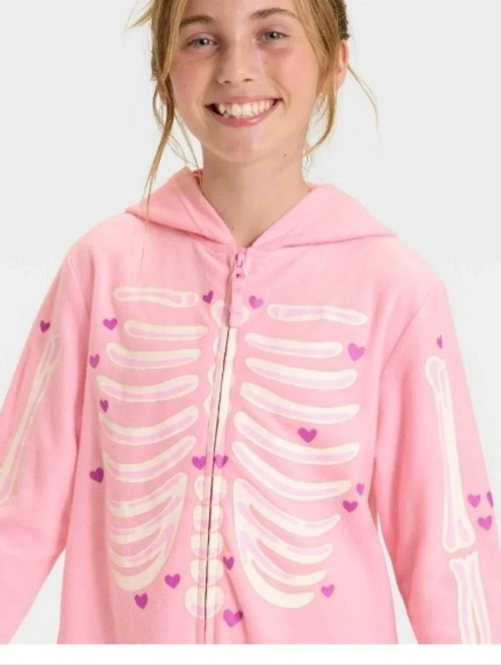 Cat & Jack Halloween Skeleton Union Suit Glow In The Dark - Pink Size Small 6/7